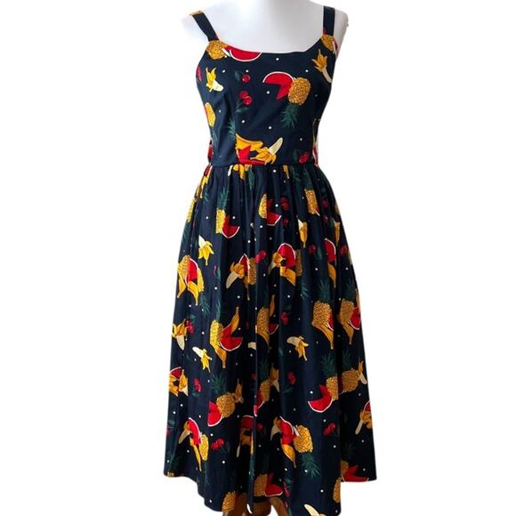 MODCLOTH Dress Medium Midi Retro x COLLECTIF Lauren Polka Fruit Tropical RARE - Picture 10 of 14